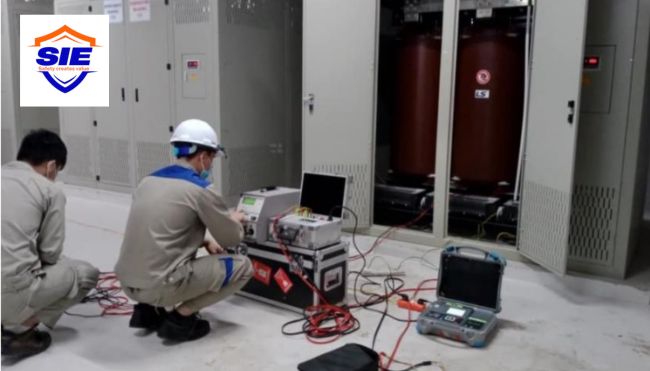 Kiểm định viên dán tem kiểm định lên thiết bị điện 